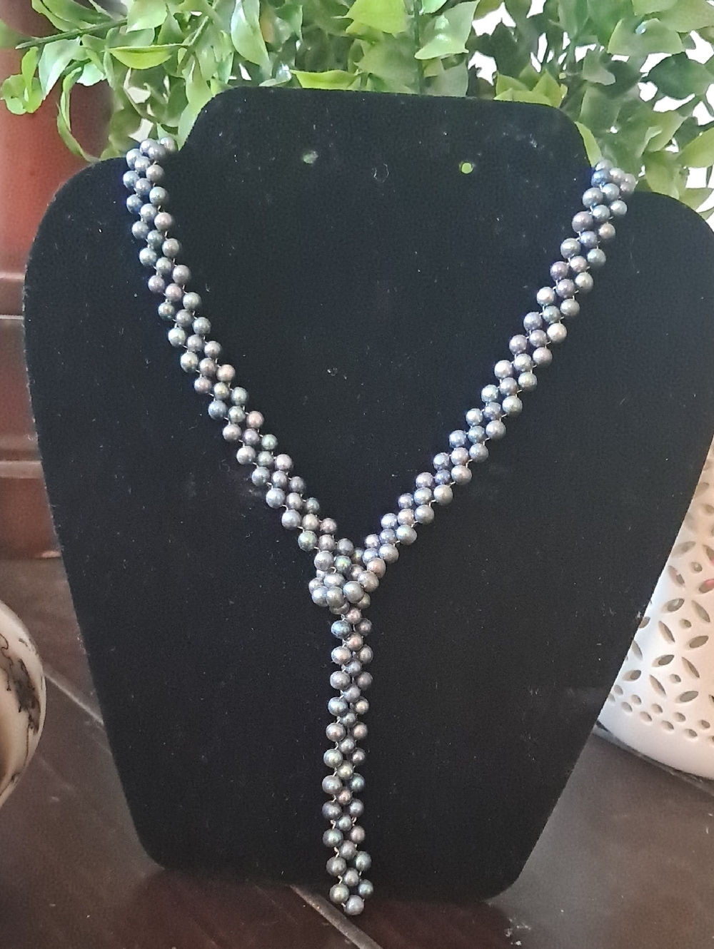 Vintage Gunmetal Pearl Bead Choker